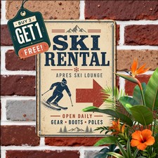 Ski Rental Lounge Lover Winter Sports Equipment Shop Decor Metal Tin Sign picture