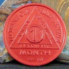 Alcoholics Anonymous AA 1 Month 30 days Aluminum red Medallion Chip token Sober picture