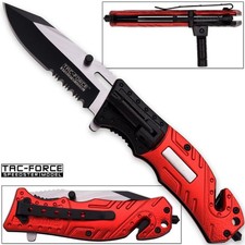 TAC-FORCEFirefighter Rescue Assisted Red Open LED Tactical Rescue Pocket Knife picture