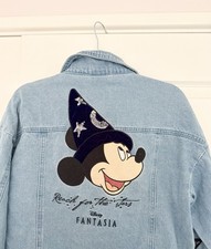 Vintage Walt Disney World Fantasia Women’s Medium Mickey Mouse Denim Jean Jacket picture