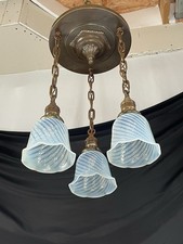 RESTORED Antique Vtg Arts & Crafts Deco Victorian Flush Mount Chandelier Brass picture