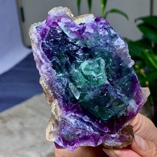 373G Rare transparent purple yellow octahedron fluorite  mineral crystal /China picture