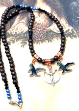 Crow Crescent Moon Goddess Witchcraft Pagan Witch Protection Amulet Necklace Y22 picture
