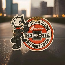 Vintage Chevrolet Porcelain Sign Felix The Cat Super Service Auto Dealer Gas Oil picture