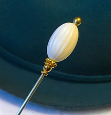 Simple HATPIN with VANILLA Fashion Bead with Twist on Gold Finish - 9.5 Inch picture