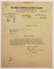 VTG LETTER / THE ANGLO-SOUTH AMERICAN TRUST (BANK) COMPANY / NEW YORK 1928 picture