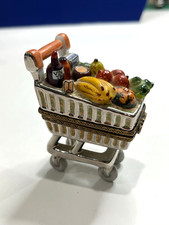 Rochard Limoges France Hand-Painted SHOPPING CART Porcelain Trinket Box DS56 picture