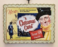 A CHRISTMAS CAROL, SCROOGE - ALASTAIR SIM * Glitter CHRISTMAS ORNAMENT * Vtg Img picture