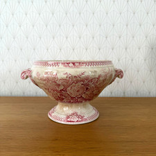 Antique French Sarreguemines Jardiniere Footed Ceramic Bowl Red 1408264 picture