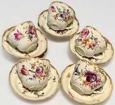 Antique Meissen Teacup Saucer Set Of 5 Floral  Gold Intertwined Handle picture
