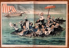 RARE THE JUDGE MAGAZINE CARTOON - THE RISING TIDE - CENTERFOLD - POLITICAL picture
