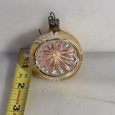 Vintage Glass Christmas Ornament Gold Stencil Reflector Indent Ball 2in picture