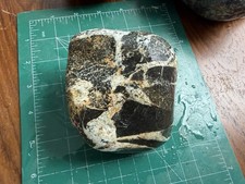 Brecciated Stone with Quartz Veins•Black & White Natural Rock•Lapidary•Cutting picture