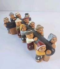 Peruvian Clay Semana Santa Penitentes Carrying Cross Folk Art Figurine picture