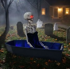 4 FT ANIMATED SKELETON RISING FROM COFFIN HALLOWEEN ANIMATRONIC PROP  picture