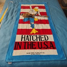 Hatched In The USA ~ RARE 1987 Seven Seas HUGE Beach Towel 60x30 ~ Used picture