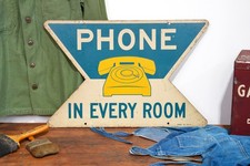 Vintage Pay Phone Telephone Booth Double Sided Metal Sign USA Antique RARE picture