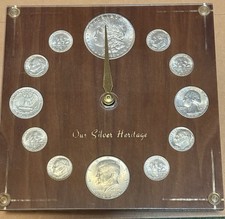 1960s Numismatic desk clock Silver Morgan 1885-O picture