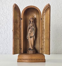 Vintage ANRI Virgin Mary Madonna Hand Carved Wood Shrine Italy Religious Art picture