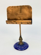 Antique Art Nouveau Copper & Brass Cobalt Glass Tabletop Card Menu Holder picture