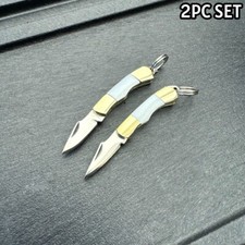 2PC WORLD'S SMALLEST WORKING POCKET KNIFE Pearl Tiny REAL Blade Keychain White picture