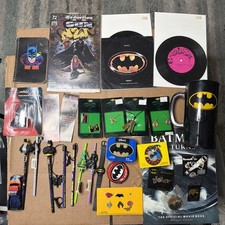 Batman Memorabilia Assorted Items  1970-90s Comic, Pins, Records, Straws, Pencil picture