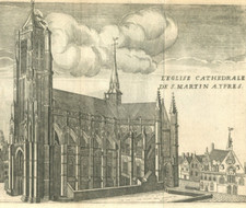 1720 original drawing Saint Martin's Cathedral in Ypres Belgium by P Devel picture
