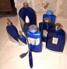 Lot 13 Evening in Paris Perfume Empty Bourjois New York Cobalt Blue Glass Vial picture