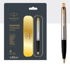 Parker Frontier Steel GT Gold Trim Ball Point Pen, Blue Ink, 0.8mm, Fine Tip New picture