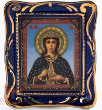 Orthodox Gzhel porcelain decal Icon of  Saint Irene Святая Великомученица Ирина picture