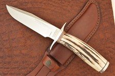 VINTAGE SMITH & WESSON CUSTOM MADE IN USA STAG FIXD BLADE HUNTING KNIFE (36784) picture