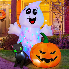 Halloween Inflatable 5FT Ghost with Black Cat and Pumpkin, Built-In Leds Blow up picture