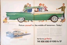1957 Ford Custom 300 2 Door Hardtop White And Green Beautiful Print Ad  picture
