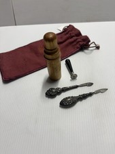 Antique Silver Wax Seal S/letter  openers, ink containers Wood Cylindrical Case picture