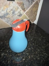 VTG Homer Laughlin’s Fiesta original Turquoise Syrup pitcher W/Red DripCut Lid picture