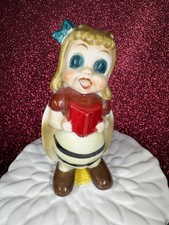 Rare Vtg Anthro Big Eyed Bumble Bee Bug Girl With Red Book Figurine Acme Japan picture