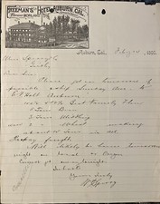 Freeman’s Hotel Pictorial Letterhead,  Auburn, California- 1890 picture