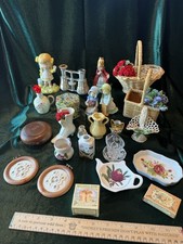 Vintage Grandma’s Trinket Junk Drawer Miniatures Avon Hardanger Decor Lot picture