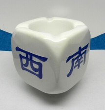 Chinese Mahjong Ceramic Cigarette Ashtray Ash Tray White Blue Collectible picture