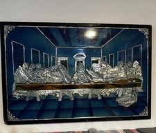 Vintage Mother Of Pearl Shell Inlay Last Supper Religious Wall Art picture