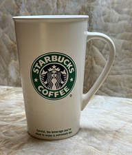 Starbucks 2005 Tall White Ceramic Coffee Mug Drink Order Box Siren Logo Vintage picture