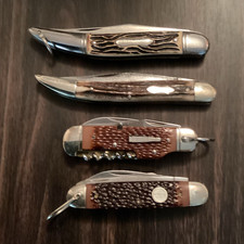 Remington 4-Pc Pocketknife Lot Manual Slipjoint SS Clip Point Bone Tools 1996 picture