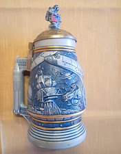 Avon Conquest of Space Stein 1991 Blue Ceramic w/ Metal Lid NASA Theme picture