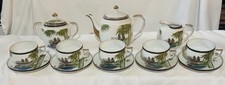 Hayasi Fine China Tea Set Teapot Sugar Creamer 5 Cups Saucers Geisha in Cup picture