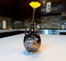 Vintage Greek Strigos Mini Amphora Vase Poseidon 24K Gold Black Ceramic 5