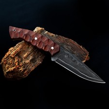 Handmade San Mai Hunting Knife 52100 Steel core, Wrought iron, Micarta Handle picture
