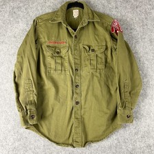 Vintage Boy Scout Uniform Shirt Green Sanforized Irving Texas Patch 60s picture