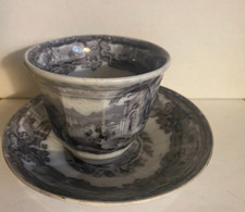 Vintage Davenport Ironstone Genoa Pattern Flow Black Tea Cup and Saucer RR picture