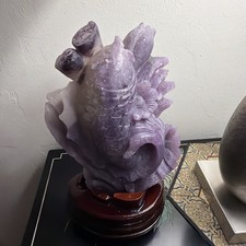 5.17LB Natural Purple Lepidolite quart Quartz Crystal Carved goldfish Reiki Gift picture