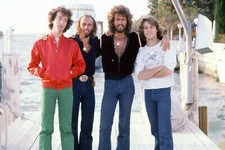 THE BEE GEES 24X36 POSTER ANDY ROBIN MAURICE BARRY GIBB ON DOCK GROUP POSE picture